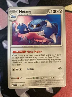 Pokemon TCG Temporal Forces Metang 114/162 - Image 1