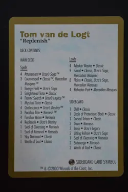 MTG TOM VAN DE LOGT DECKLIST (2000) WCD 2000: Tom Van de Logt LP Played - Image 1
