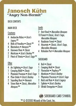 Magic The Gathering MTG JANOSCH KUHN DECKLIST WCD 2000: Janosch Kuhn NM - Image 1