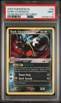 2004 POKEMON EX TEAM ROCKET RETURNS #36 DARK GYARADOS PSA 9 - Image 1
