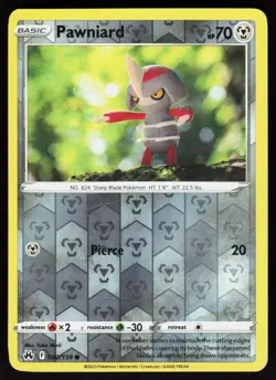 Pawniard 092/159 Common Crown Zenith Pokemon Reverse Holo Lightly Played - Image 1