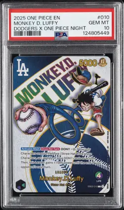 2025 ONE PIECE PROMOS DODGERS X ONE PIECE NIGHT #010 MONKEY D. LUFFY PSA 10 - Image 1