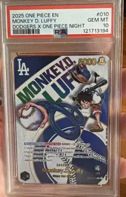 2025 ONE PIECE PROMOS DODGERS X ONE PIECE NIGHT #010 MONKEY D. LUFFY PSA 10 💎 - Image 1