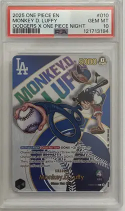 2025 ONE PIECE PROMOS DODGERS X ONE PIECE NIGHT #010 MONKEY D. LUFFY PSA 10 💎 - Image 2