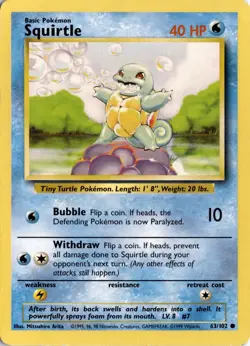 Squirtle 063/102 Base Set Pokemon Card TCG - Image 1
