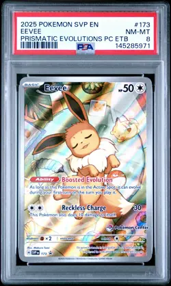2025 POKEMON PRISMATIC EVOLUTIONS POKEMON CENTER ETB PROMO SVP #173 EEVEE PSA 8 - Image 1