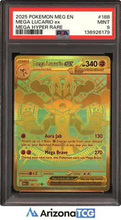 Pokemon 2025 Mega Lucario ex 188/132 Gold Hyper Rare Mega Evolution PSA 9 - Image 1