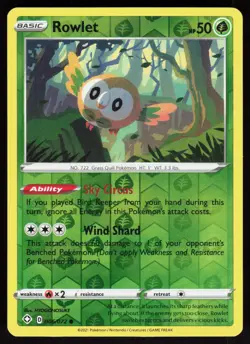 Rowlet 006/072 Common Shining Fates Pokemon Reverse Holo Lightly Played - Image 1