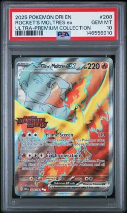 2025 POKEMON DRI EN-DESTINED RIVALS #208 TEAM ROCKET'S MOLTRES EX PSA 10 - Image 1