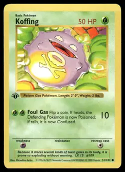 Pokemon Cards Koffing 51/102 1st Edition Base Set Shadowless Common NM - Image 1