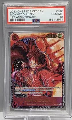 2023 One Piece OP05-012 EN Monkey.D.Luffy 1st Anniversary PSA 10 Gem - Image 1