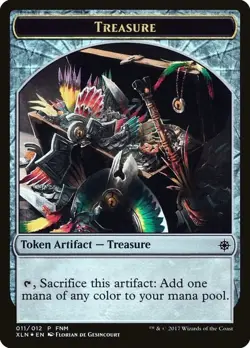 Dinosaur // Treasure Double-Sided Token [Friday Night Magic 2017] Foil Near Min - Image 2