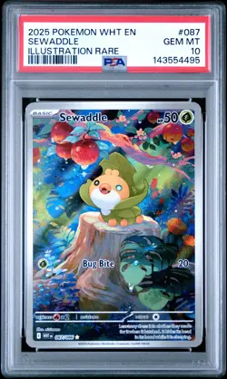 2025 POKEMON WHT EN-WHITE FLARE ILLUSTRATION RARE #087 SEWADDLE PSA 10 - Image 1