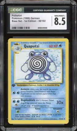 1999 Pokemon GERMAN 1st Edition Base Set Quaputzi-Poliwhirl 38/102 CGC 8.5 - Image 1