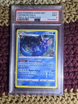 Pokemon TCG Vaporeon Holo Black Star Promo SWSH072 PSA 9 Swirl - Image 1