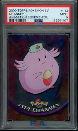 2000 Topps Pokemon TV Chansey #113 Animation Series 2 Foil Blue Label PSA 9 Mint - Image 1