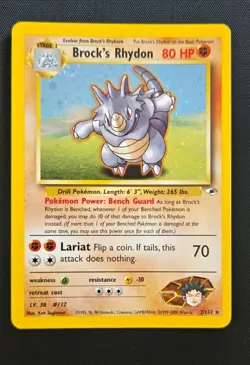 Pokemon TCG Brock's Rhydon - 🌀SWIRL 🌀Gym Heroes Holo Card 2/132 Rare - Image 1