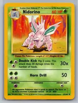 Nidorino Base Set #037/102 Uncommon Pokemon Card - Image 1
