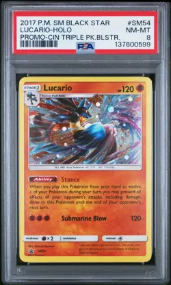 2017 POKEMON SM BLACK STAR PROMO #SM54 LUCARIO-HOLO PSA 8 - Image 1