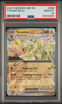 2023 POKEMON OBSIDIAN FLAMES OBF EN #66 TYRANITAR ex PSA 10 - Image 1