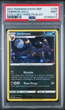 POKEMON 2021 Promo Evolving Skies 3 Pack Blister UMBREON Holo 7 SWSH129 PSA 9 - Image 1
