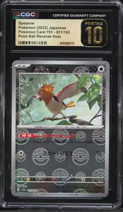 CGC 10 Pristine Spearow 021/165 Reverse Pokeball Holo 151 sv2a pokemon card jpn - Image 1