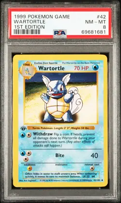 1999 POKEMON BASE SET 1ST EDITION #42 WARTORTLE PSA 8 - Image 1