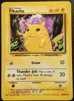 Pikachu (Yellow Cheeks) 58/102 Pokemon CCG Base set LP to NM non-holo - Image 1