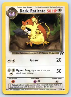 Dark Raticate 51/82 Common Team Rocket Pokemon 2000 LP - Image 1