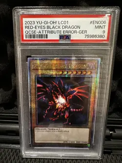 2023 Yu-Gi-Oh Red-Eyes Black Dragon LC01-EN006 QCSE Attribute Error Ger PSA 9 - Image 1