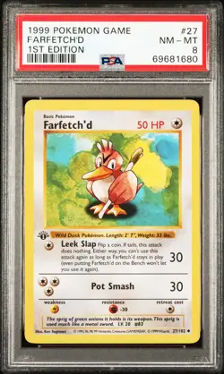 1999 POKEMON BASE SET 1ST EDITION #27 FARFETCH'D PSA 8 - Image 1