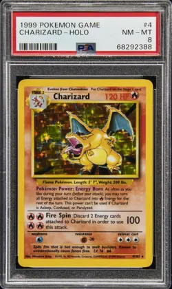 1999 POKEMON BASE SET UNLIMITED #4 CHARIZARD-HOLO PSA 8 - Image 1