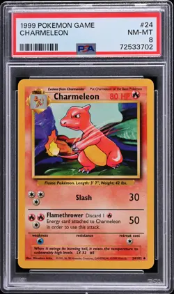 1999 POKEMON BASE SET UNLIMITED #24 CHARMELEON PSA 8 - Image 1