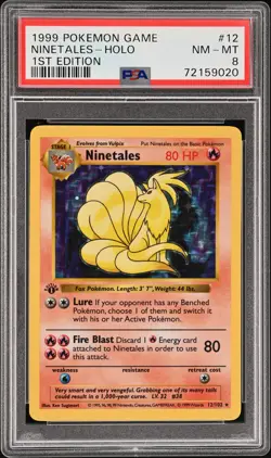 1999 POKEMON BASE SET 1ST EDITION #12 NINETALES-HOLO PSA 8 - Image 1