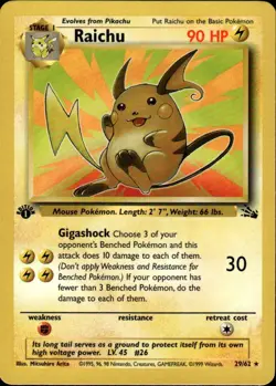 Raichu 29 Rare Fossil 29/62 Lightning 1st Edition Pokemon Card - Image 1