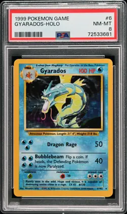 1999 POKEMON BASE SET UNLIMITED #6 GYARADOS-HOLO PSA 8 - Image 1