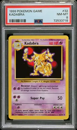 1999 POKEMON BASE SET UNLIMITED #32 KADABRA PSA 8 - Image 1