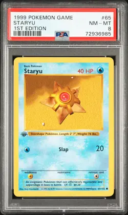 1999 POKEMON BASE SET 1ST EDITION #65 STARYU PSA 8 - Image 1