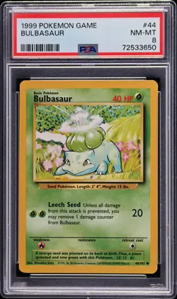 1999 POKEMON BASE SET UNLIMITED #44 BULBASAUR PSA 8 - Image 1