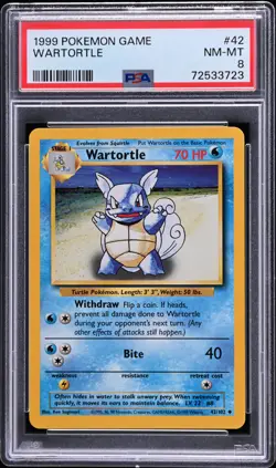 1999 POKEMON BASE SET UNLIMITED #42 WARTORTLE PSA 8 - Image 1