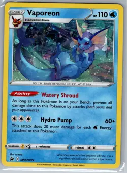 Vaporeon SWSH072 Holo SWSH: Sword & Shield Promo Cards - Pokemon Card - NM - Image 1