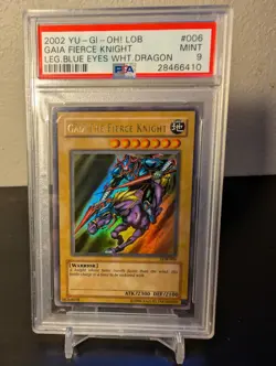 2002 Yu-Gi-Oh Gaia The Fierce Knight LOB-006 PSA 9 Legend of Blue Eyes MINT - Image 1