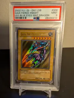 2002 Yu-Gi-Oh Gaia The Fierce Knight LOB-006 PSA 9 Legend of Blue Eyes MINT - Image 2