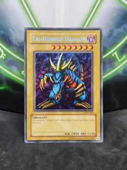 Yugioh Tri-Horned Dragon LOB-000 Secret Rare OG Print NM - Image 1