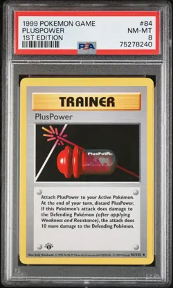 1999 POKEMON BASE SET 1ST EDITION #84 PLUSPOWER PSA 8 - Image 1