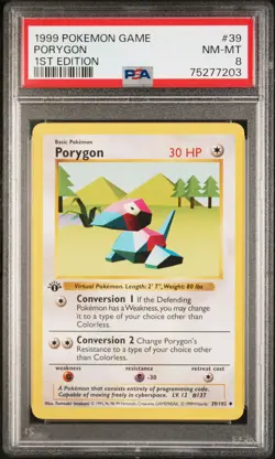 1999 POKEMON BASE SET 1ST EDITION #39 PORYGON PSA 8 - Image 1