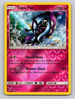 Tapu Fini 151/214 Holo Rare Lost Thunder Pokemon Reverse Holo NM - Image 1