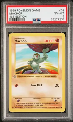 1999 POKEMON BASE SET 1ST EDITION #52 MACHOP PSA 8 - Image 1