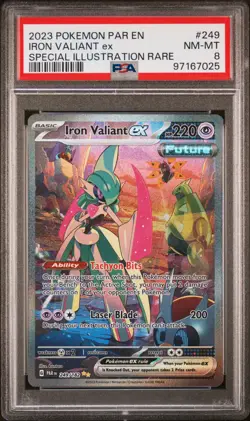 2023 POKEMON PAR EN-PARADOX RIFT SPECIAL ILLUSTRATION RARE IRON VALIANT EX PSA 8 - Image 1