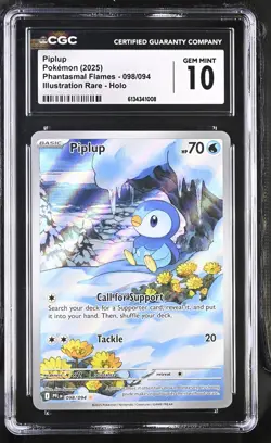 CGC 10 GEM MINT Piplup 098/094 Phantasmal Flames Illustration Rare Pokemon Holo - Image 1
